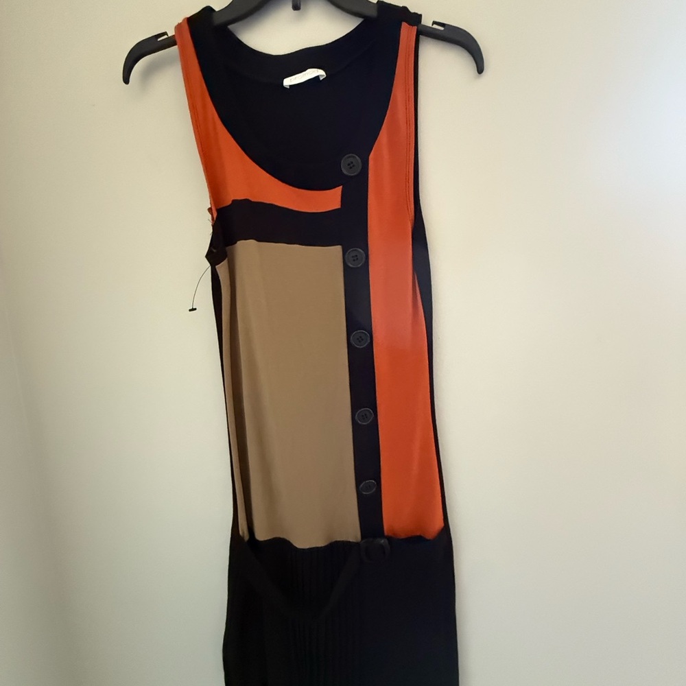 Promod Black and Orange Button-Accent Midi Dress